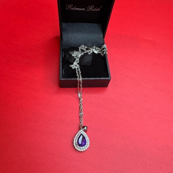 African Amethyst & Simulated Diamond 5.50 ctw Pendant Necklace. Platinum Plated - Picture 3 of 3